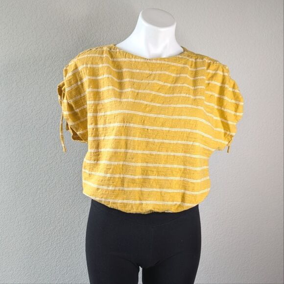 Marine Layer Blaine Cinch Tee Yellow Stripe Size M - Picture 4 of 10